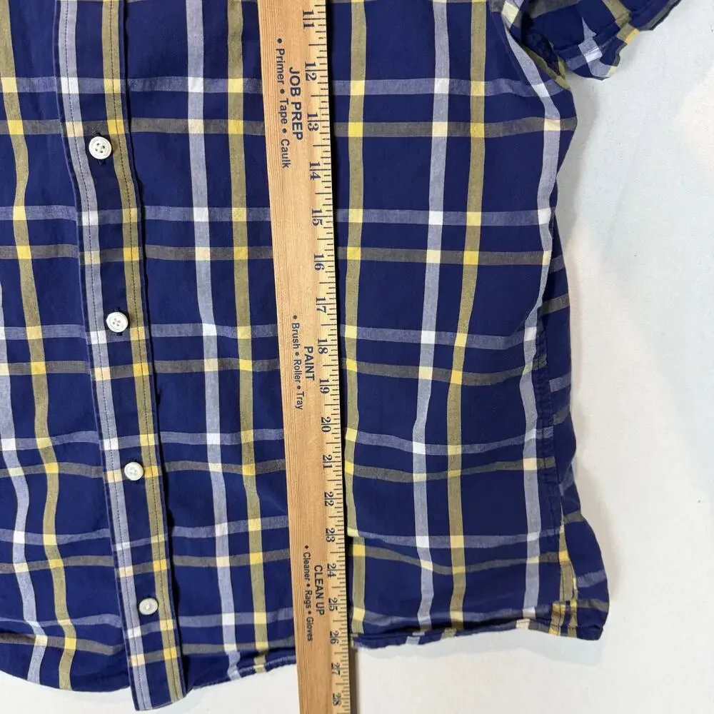 Banana Republic Shirt Mens Large Blue Check Tartan Cotton Slim Fit Button Up‎